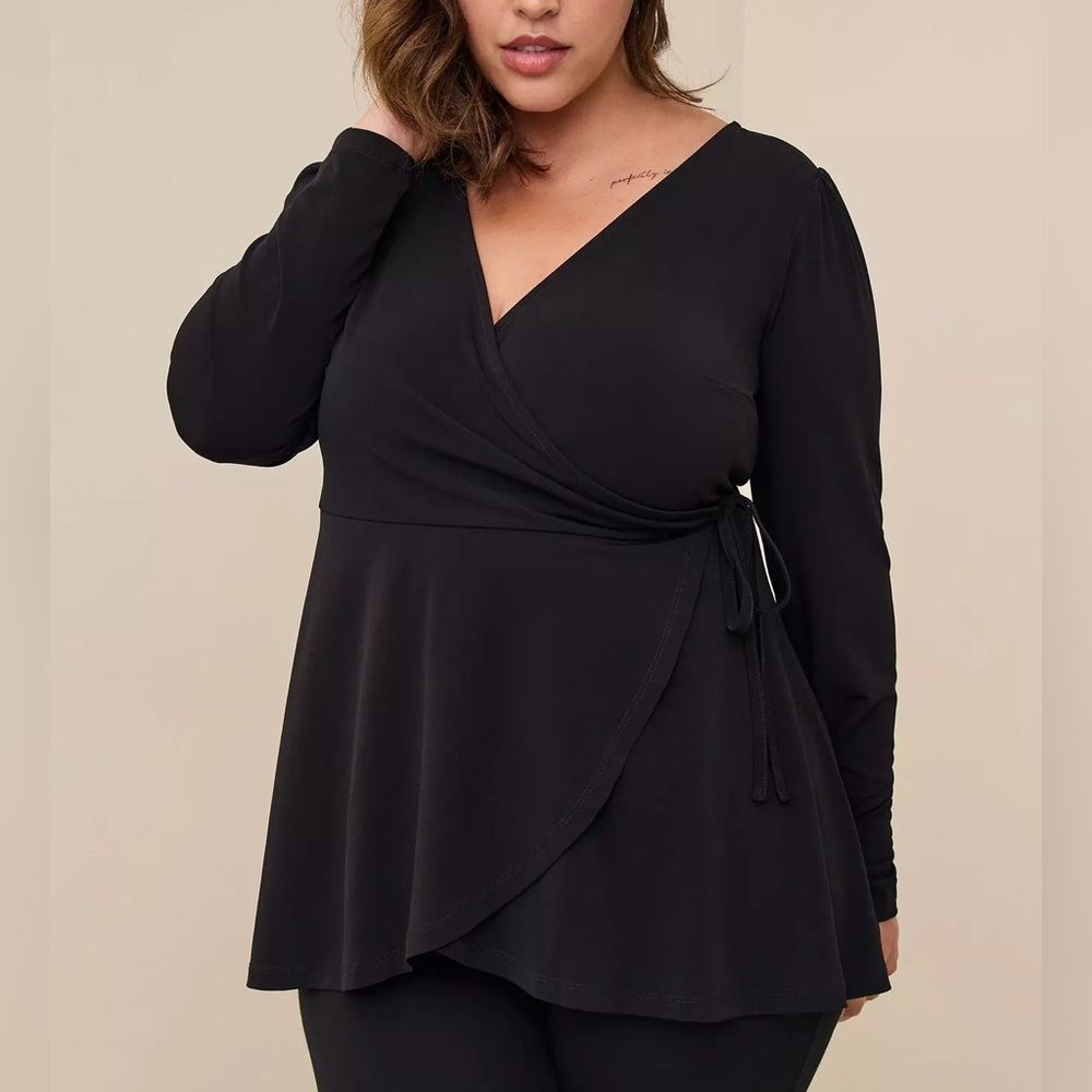 Torrid Black Wrap Long Sleeve Blouse Size 2